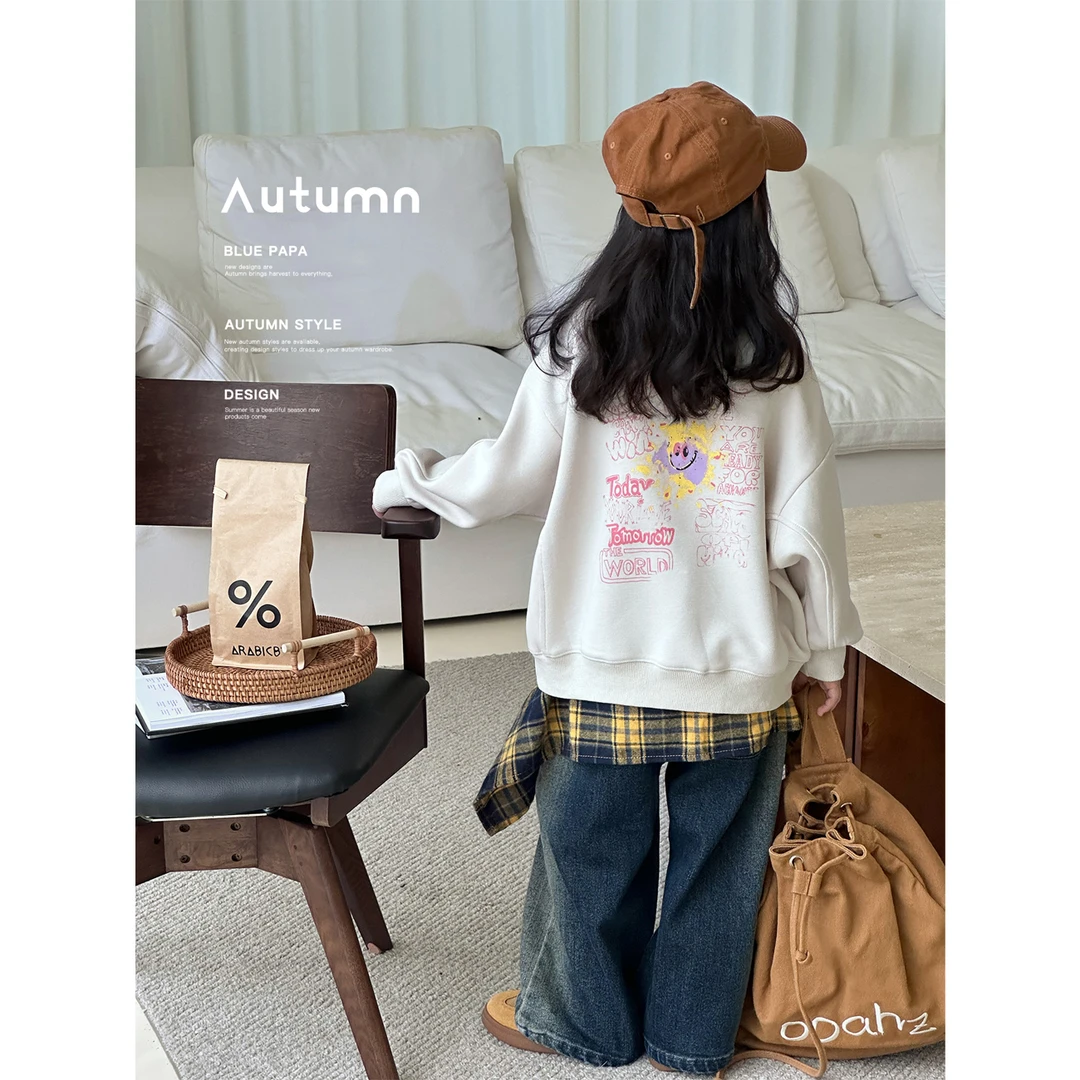 【自由自在】BLUEPAPA女童卫衣2024秋季新款儿童设计感长袖宽松运动