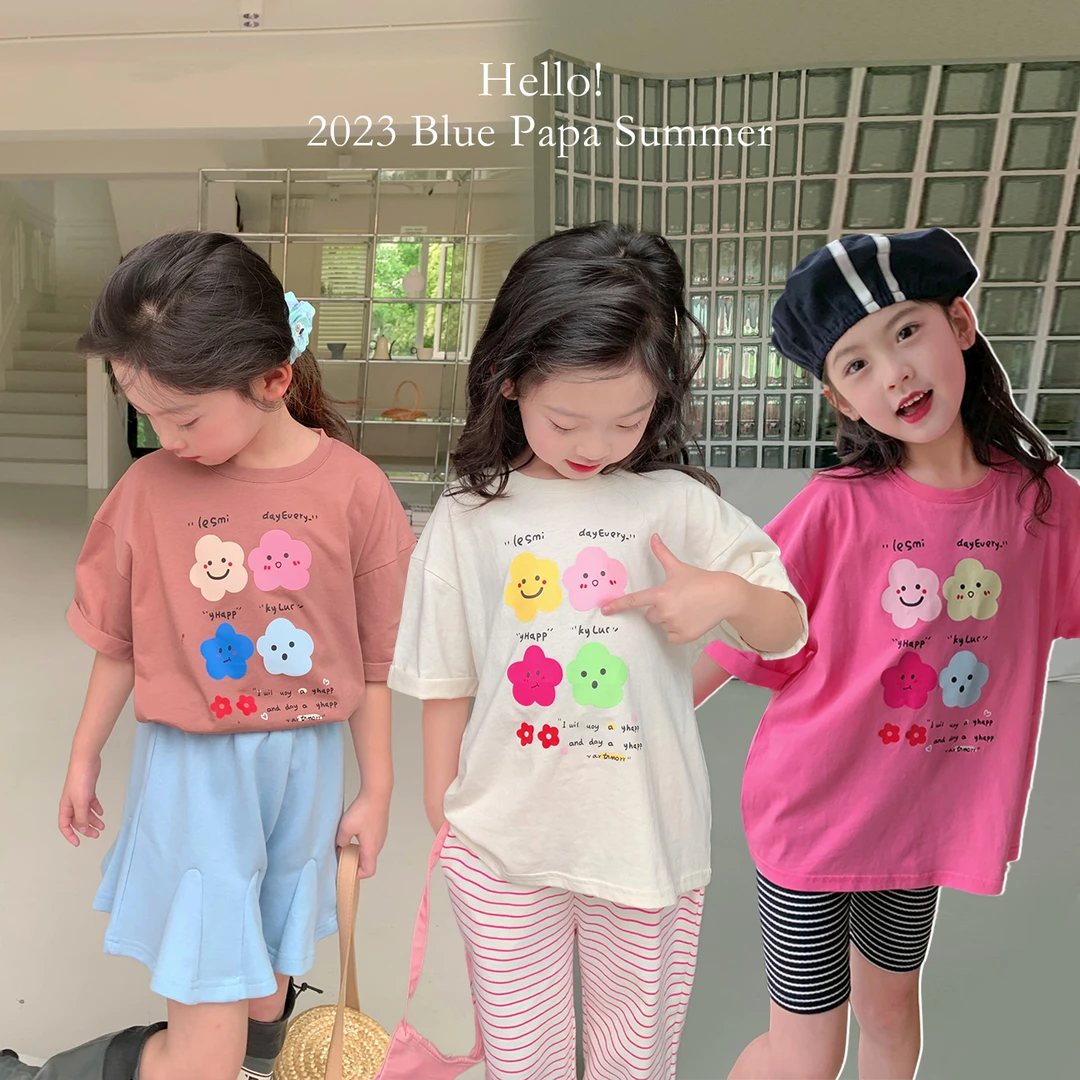 【云朵】蓝小爸女童印花T恤2023夏季新款儿童韩版休闲上衣