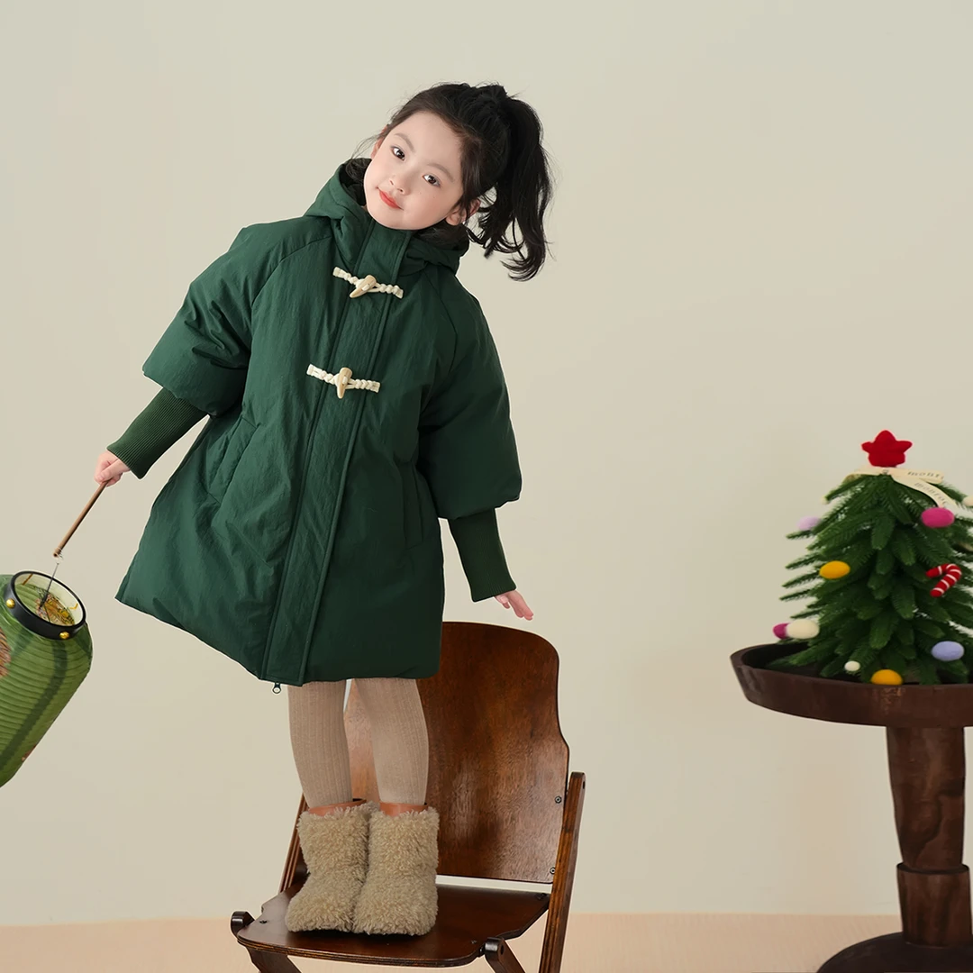 【新年战袍】蓝小爸女童防寒羽绒服2023新款90白鸭绒牛角扣防水外套