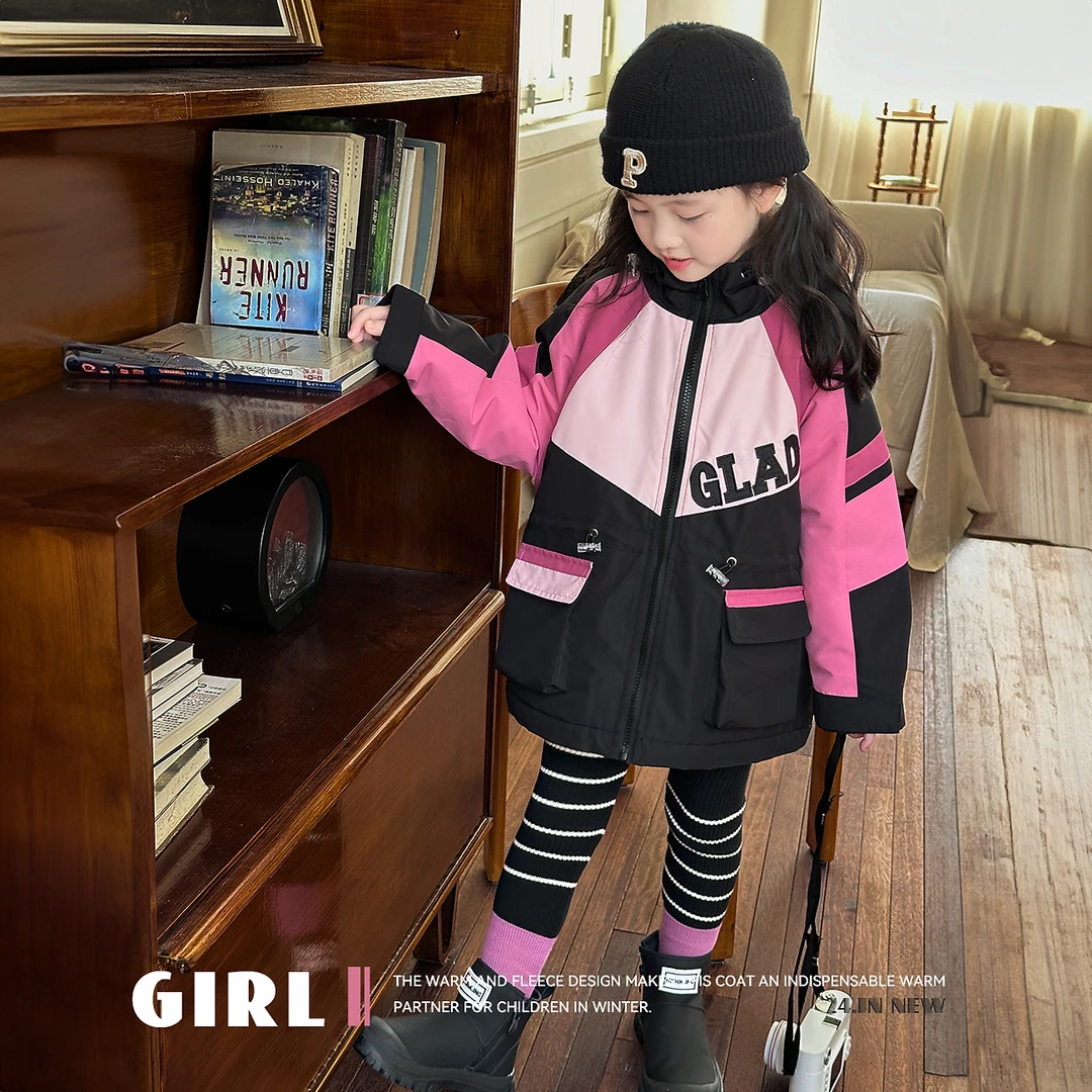 【莓果屋】BLUEPAPA女童外套2024秋季新款儿童拼接设计夹棉时尚上衣