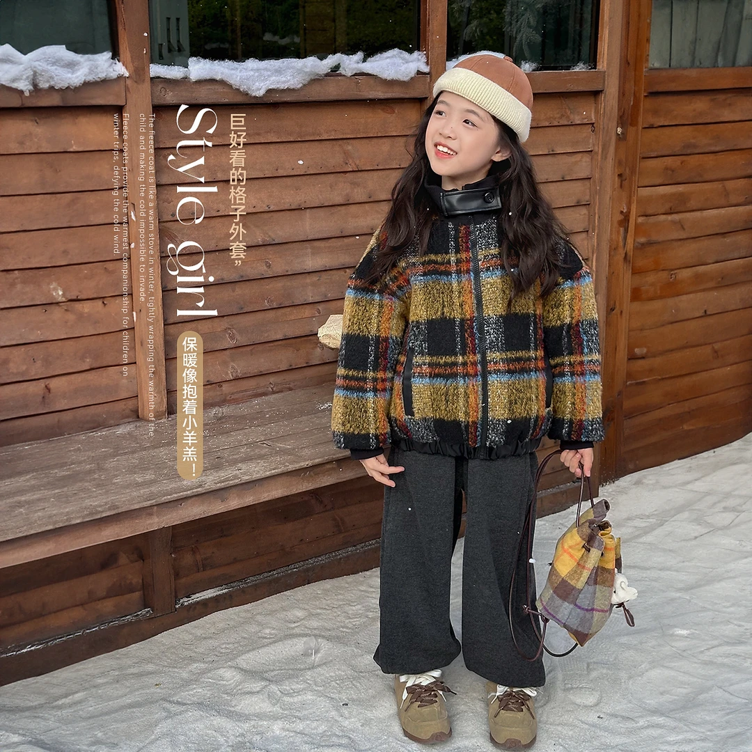 【柏林往事】蓝小爸童装女童格子外套冬季新款休闲保暖加厚上衣