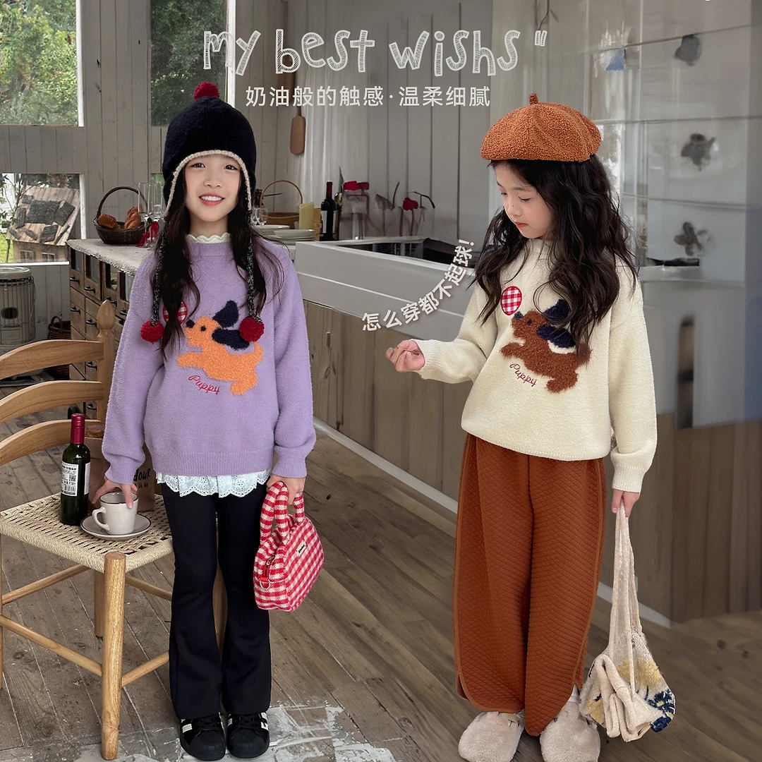 【球球汪】蓝小爸童装女童毛衣冬季休闲圆领套头儿童保暖针织上衣