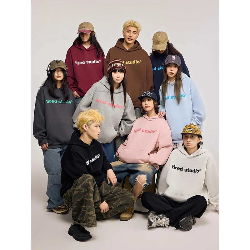 TIRED「致敬国潮」420g重磅简约男女连帽卫衣春秋情侣款套头衫上衣