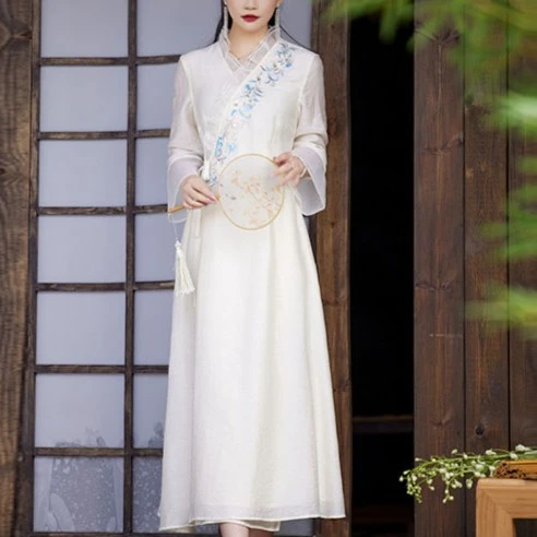 2024新款中国风禅服茶服汉服显瘦古风大码连衣裙女装国风连衣裙