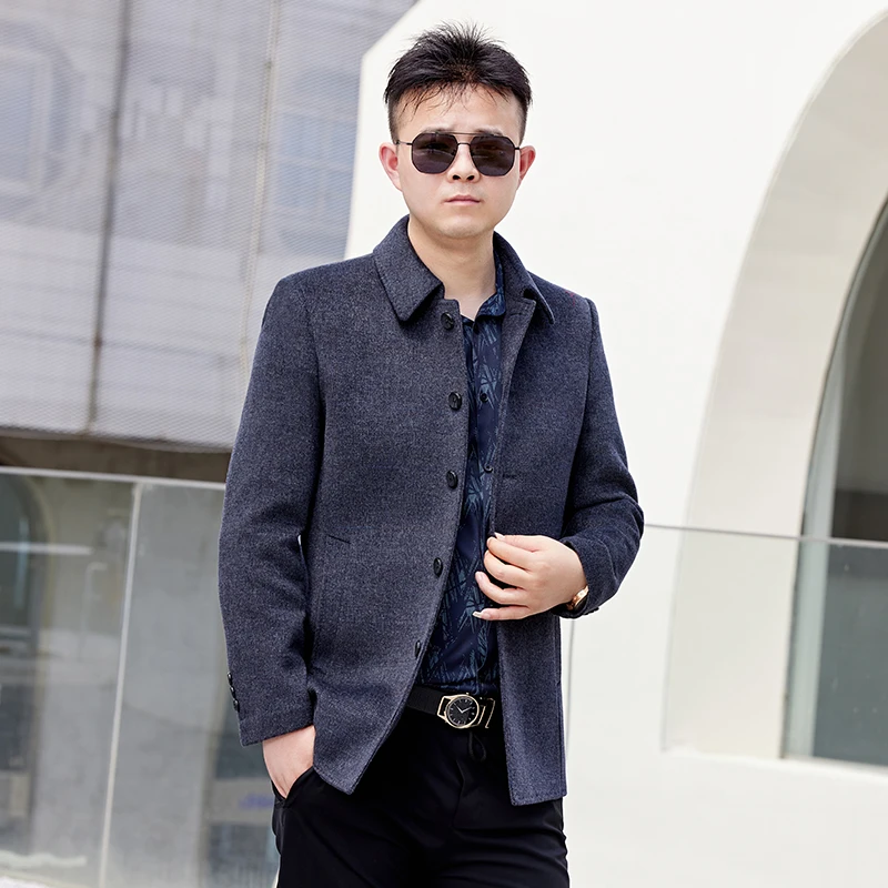 高端双面羊绒大衣男短款中老年双面呢子爸爸装加厚外套毛呢