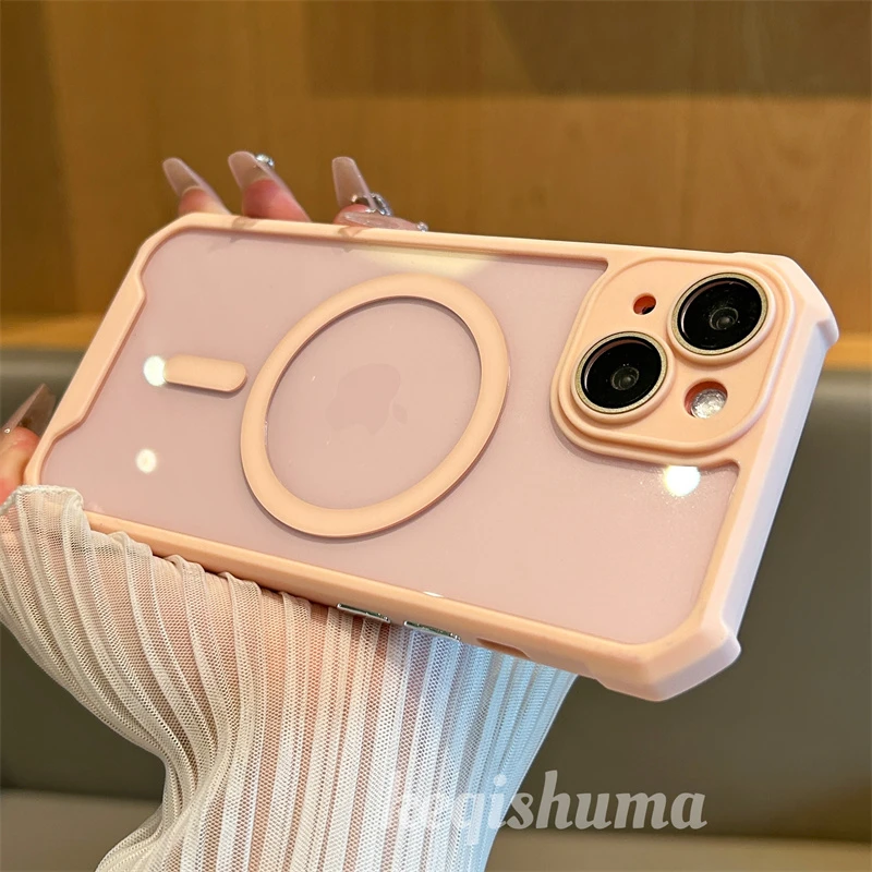 简约四角防摔苹果15promax手机壳iPhone15/14/13磁吸苹果12无线充