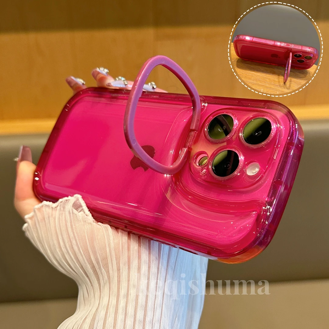 新款玫红色适用苹果14promax手机壳支架iPhone14pro/14/13/15气垫