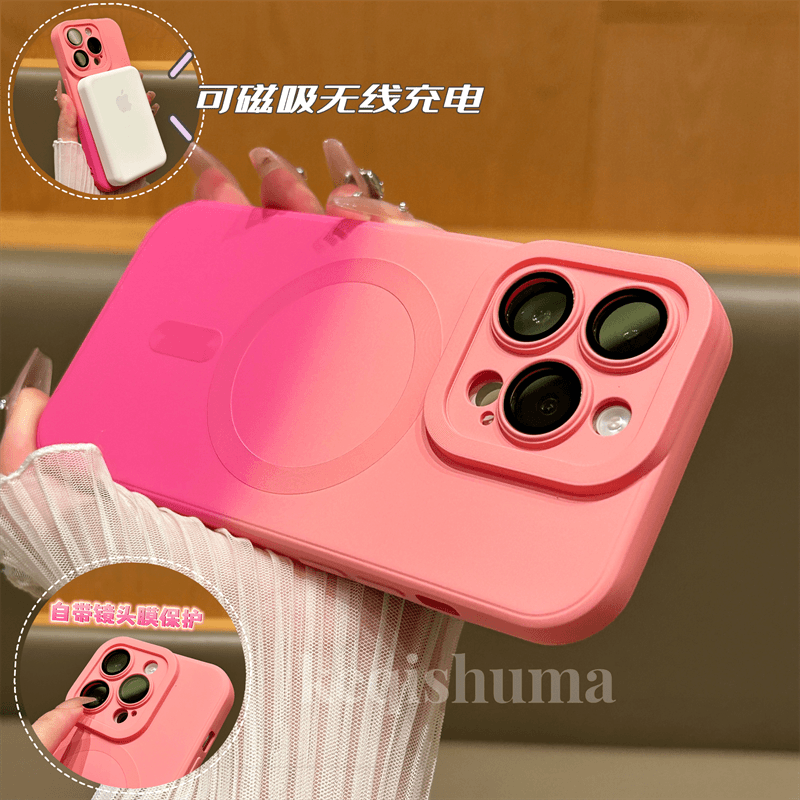渐变磨砂磁吸iPhone15手机壳防摔苹果14/13/15promax软壳12带护镜