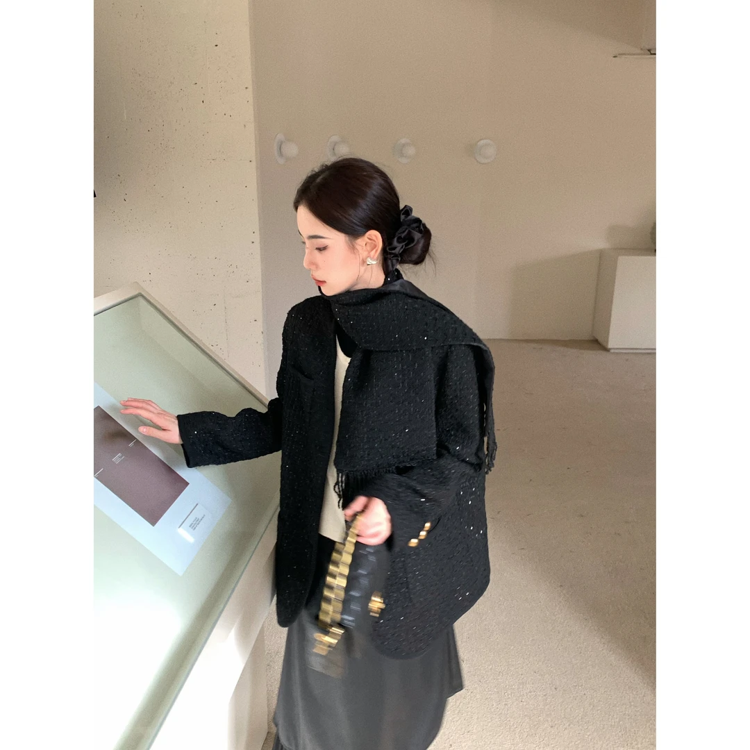 【赵小小yimao】75725小香风休闲宽松法式高级感粗花呢外套+配围脖