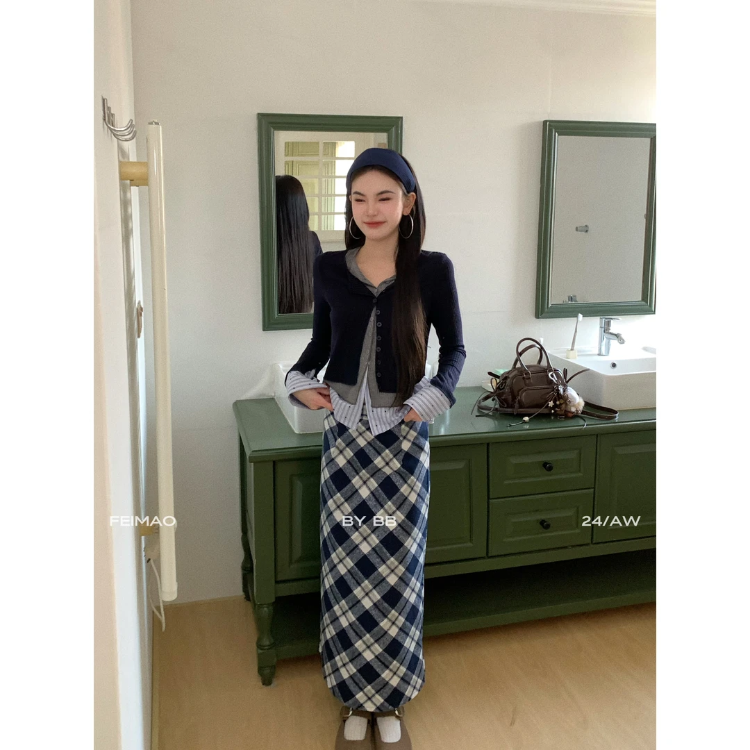 【赵小小yimao】76297 小众复古甜辣撞色条纹假三件针织衫上衣