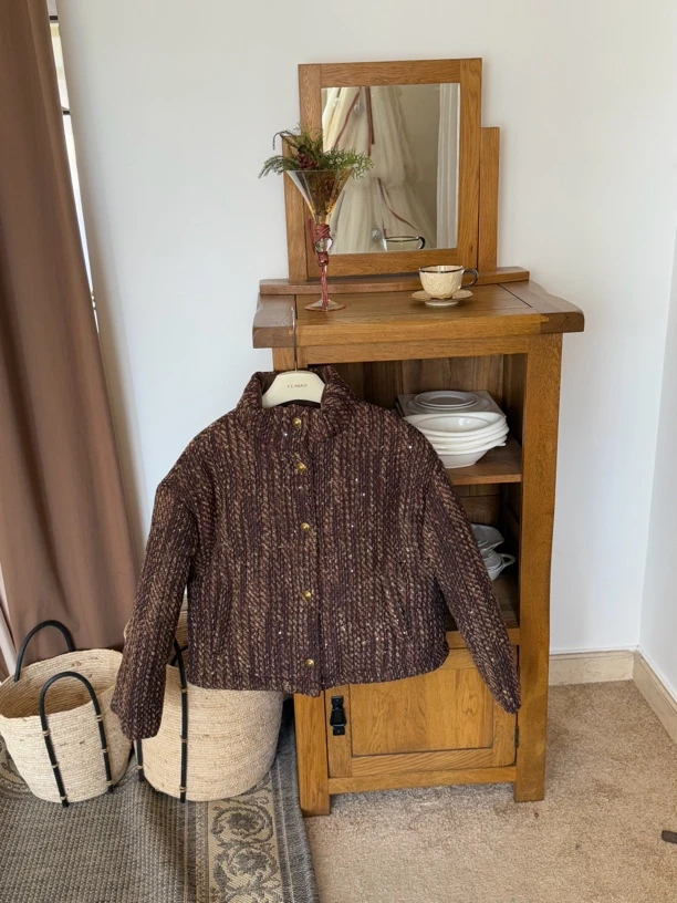 【赵小小yimao】76369 法式灯芯绒拼接立领粗花呢亮片加厚短款外套