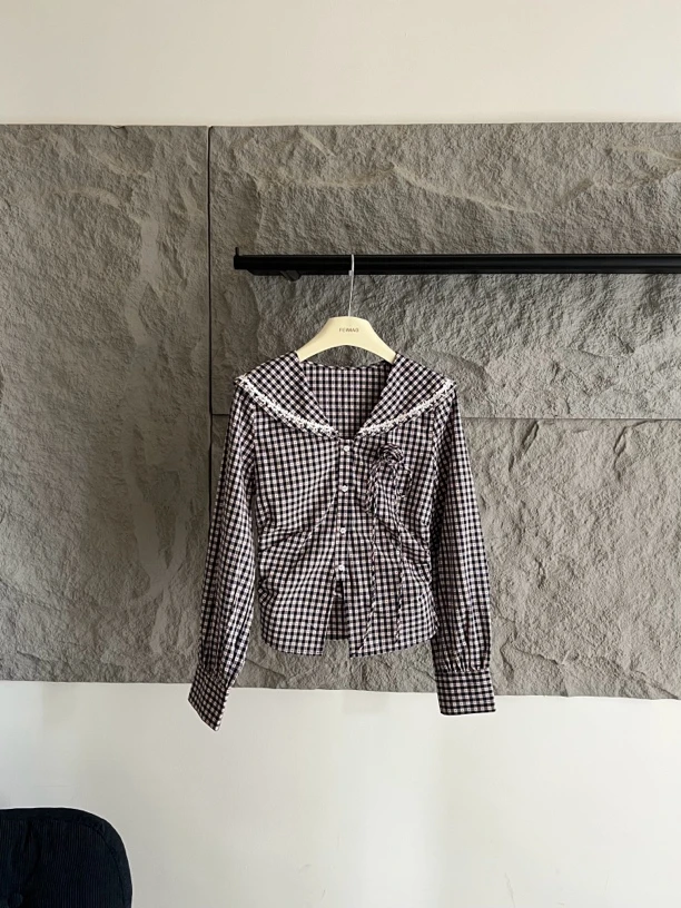 【赵小小yimao】75875 秋季海军领衬衣长袖翻领甜美学院风衬衫