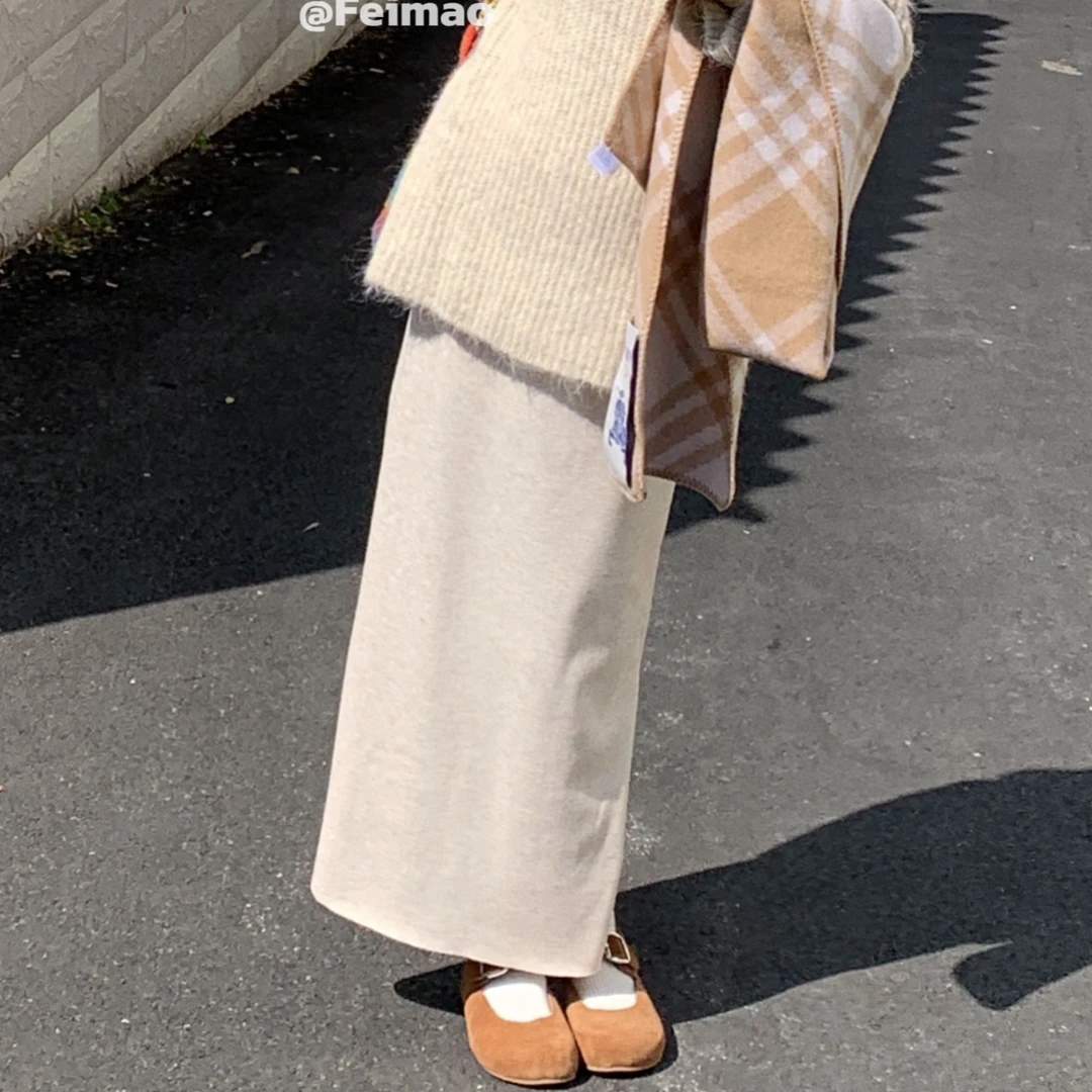 【赵小小yimao】76300 韩系高腰显瘦百搭舒适亲肤加绒开叉A字半身裙