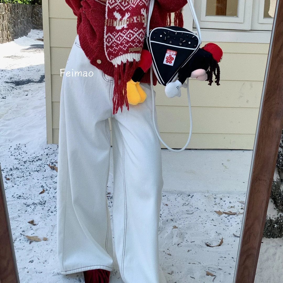 【赵小小yimao】X-9575 特色口袋设计温柔白月光阔腿显瘦加绒牛仔裤