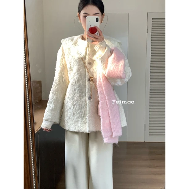 【挚爱香香】76579 花边娃娃领夹棉温柔风气质宽松保暖外套