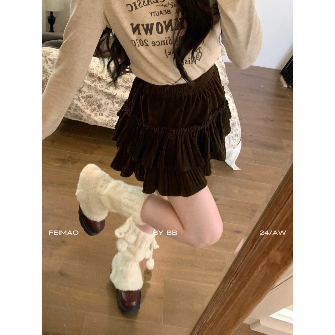 【赵小小yimao】76096 丝绒蛋糕蓬蓬小个子芭蕾风高腰显瘦A字半身裙