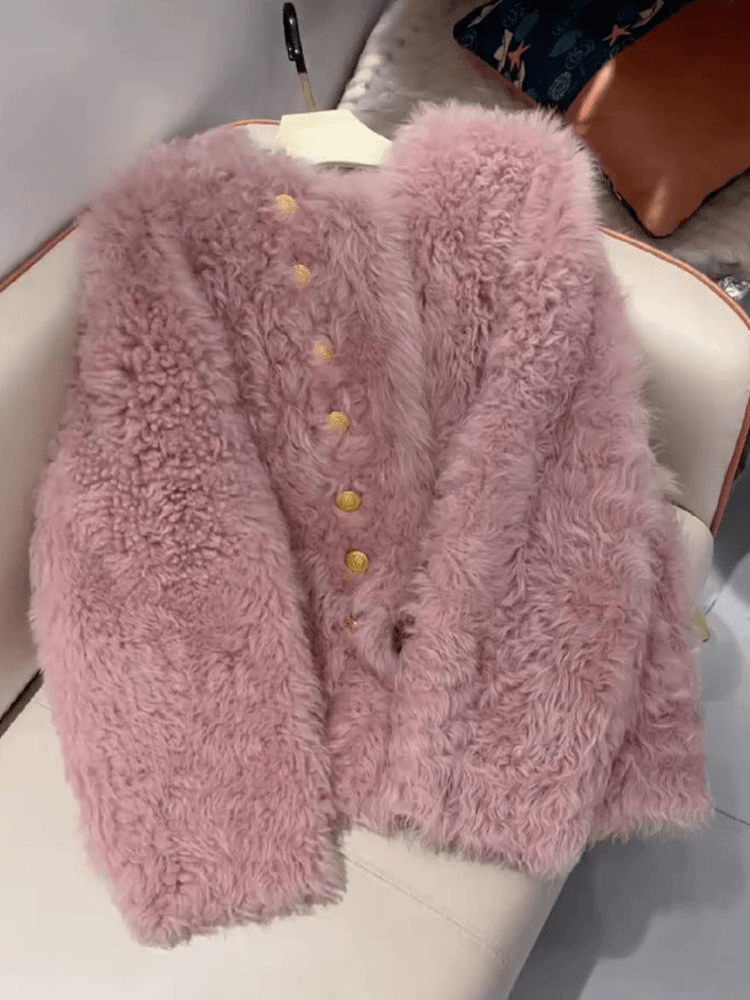 粉色小香风羊羔毛外套女冬季新款2022爆款轻熟风高级感小个子上衣