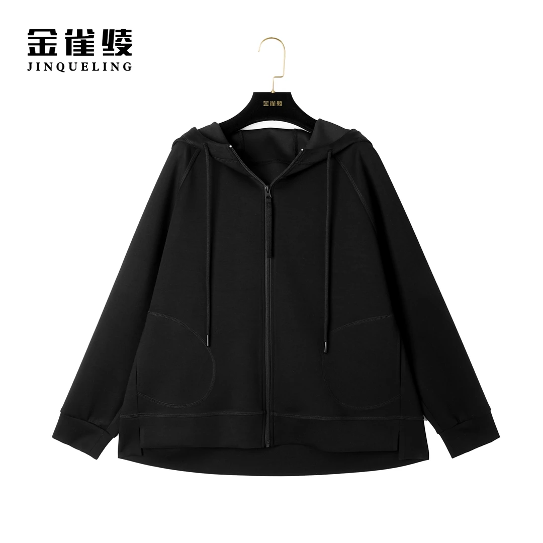 金雀绫【巴厘岛假期】2024春季新款纯色显瘦运动休闲连帽卫衣AT6069