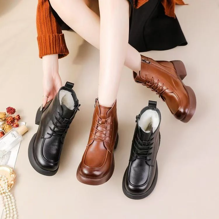 【反季清货】2024新款软皮英伦风秋冬休闲百搭冬款圆头复古马丁靴