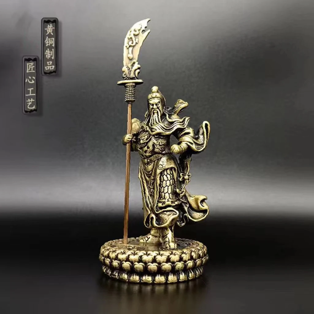 黄铜立刀关公摆件关羽雕像客厅商铺铜关二爷财神像新中式装饰摆件
