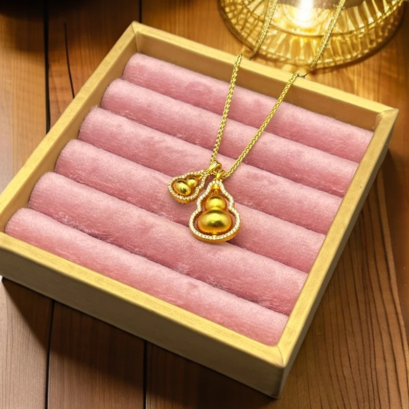 铜合金项链 金色双葫芦吊坠中式气质轻奢精致镶嵌精美坠链