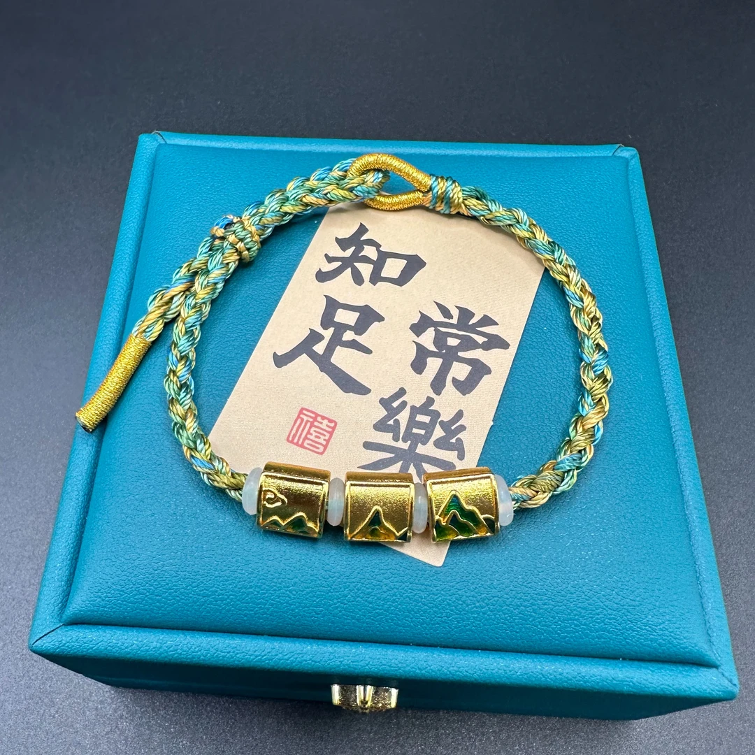 铜合金手链 千里江山系列手链时尚绿色手串钢丝绳金色手链