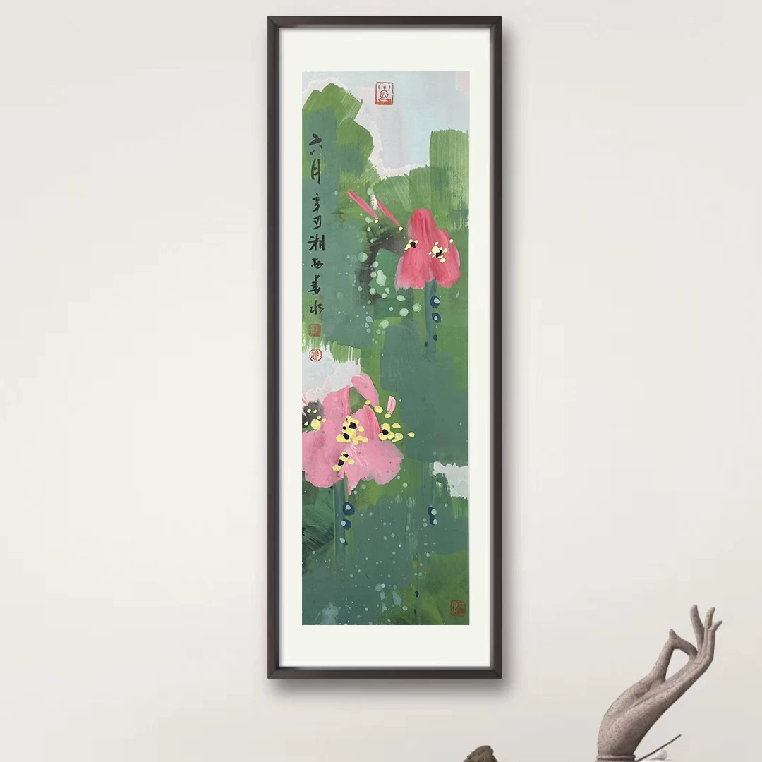 绿叶红荷 墨荷 荷花装饰画 书法茶室卧室装饰挂画