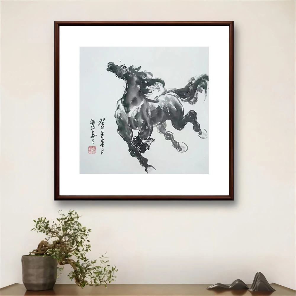 50斗方 骏马装饰画  客厅餐厅玄关带框挂画 新中式装饰画