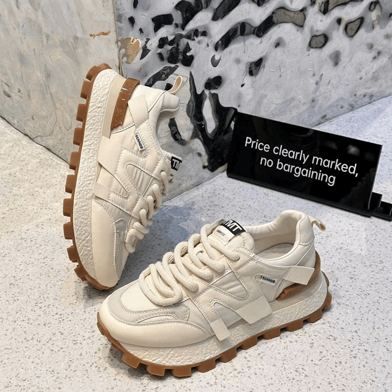 增高小白鞋女松糕底2023年新款春秋季时尚休闲百搭舒适老爹鞋米色