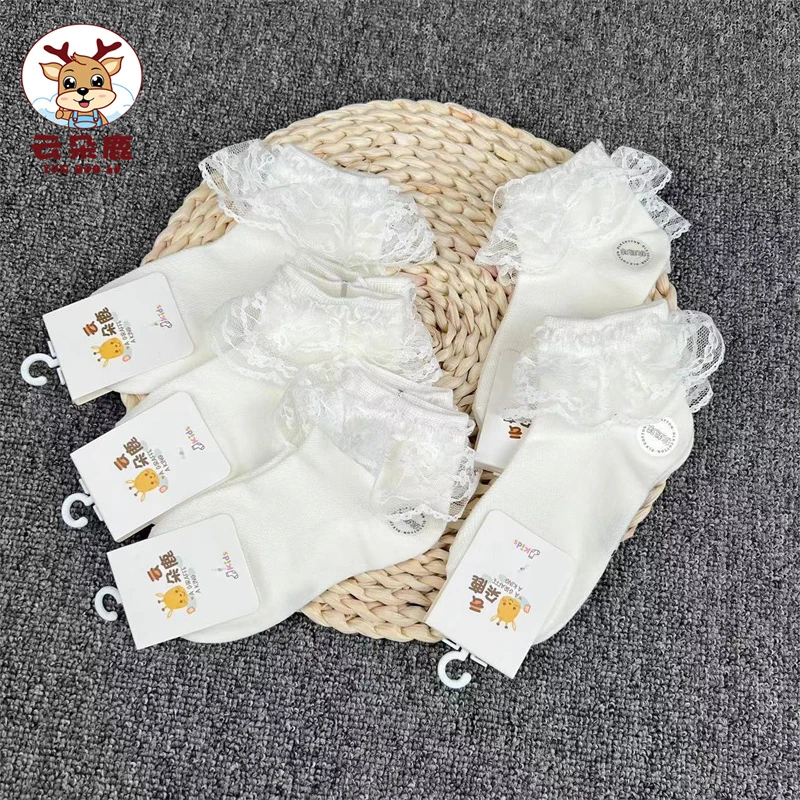 女童花边袜子白色蕾丝边网眼袜春夏薄款透气短筒浅口夏季舞蹈袜子