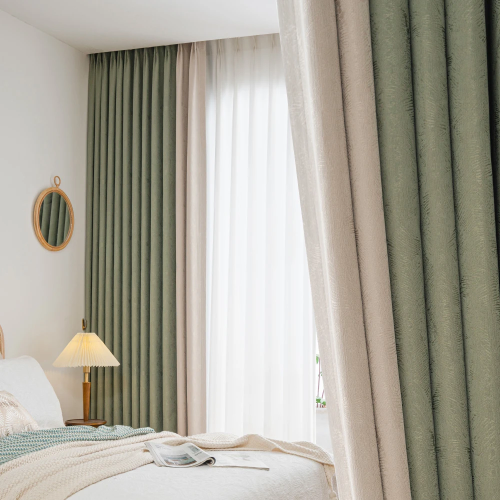 meilinge/美琳格135新款现代简约风卧室雪尼尔拼色定型定制窗帘