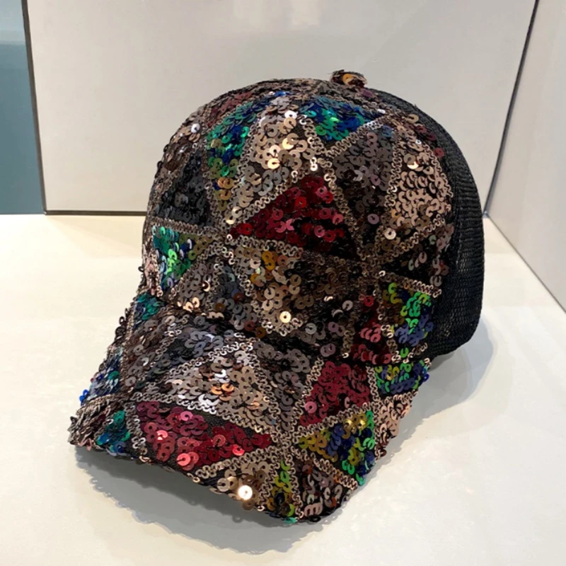 诺芝萌亮片棒球帽子 女士夏季网帽 休闲弯檐鸭舌帽太阳帽遮阳帽