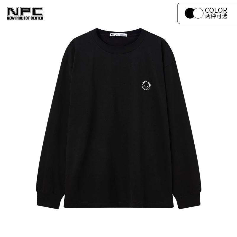 NPC潮牌左胸口小字母印花笑脸圆领长袖T恤百搭男女同款NP29TE05