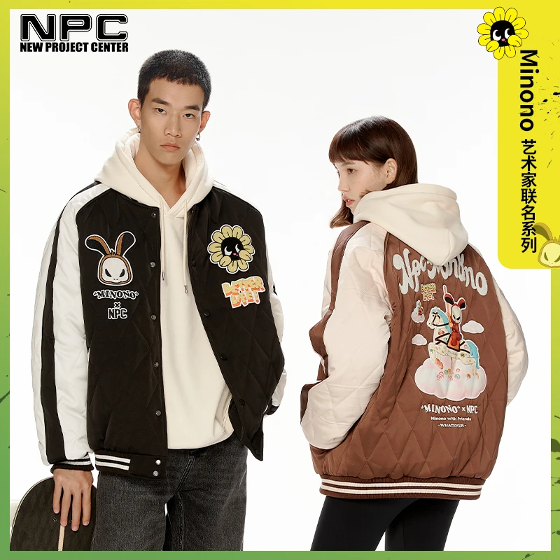 NPCMINONO限定背后大幅刺绣印花菱行绗棉情侣休闲棒球服NP28PJ39