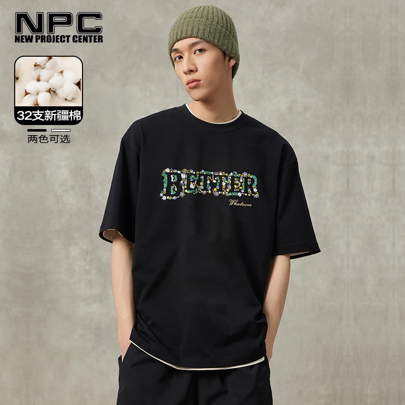 NPC潮牌胸前彩色花卉字母刺绣T夏季百搭潮流上衣印花半袖NP36TE71