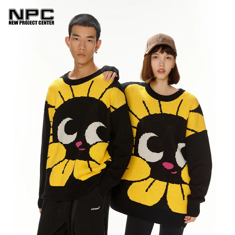NPC潮牌男装MINONO联名向日葵花朵芝麻底提花针织毛衫NP28SW09