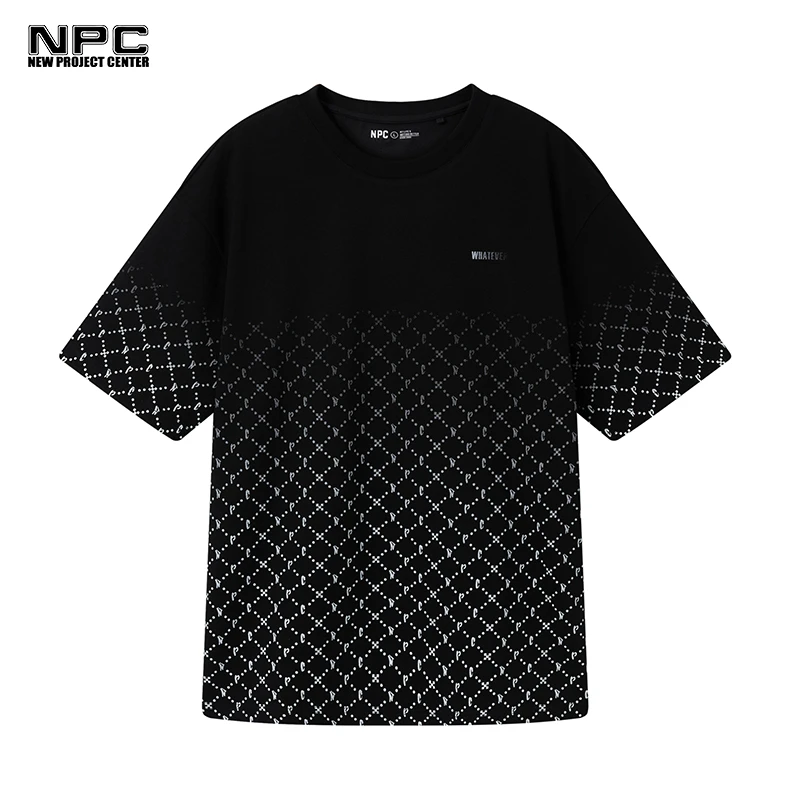 NPC潮牌男装渐变印花纯棉圆领短袖时尚T恤夏季针织上衣NP34TE32