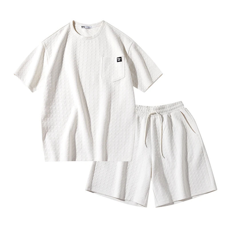 NPC潮牌肌理感休闲短袖短裤裤情侣百搭简约纯色套装夏季NP36TE05