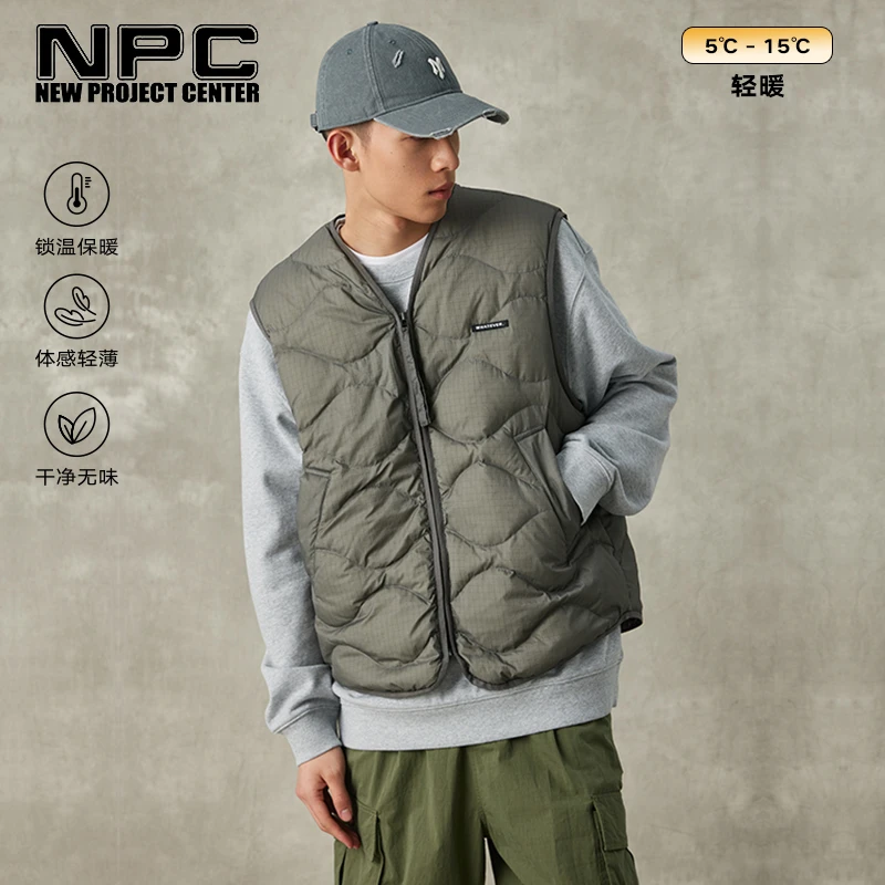 NPC潮牌工装风羽绒马甲复古葫芦纹绗线羽绒背心男子男士NP38WT01