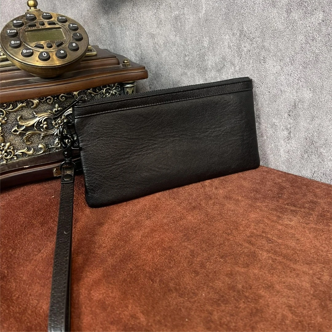 【己初文创】J1117小号男士头层牛皮商务多功能多卡位手拿包手包