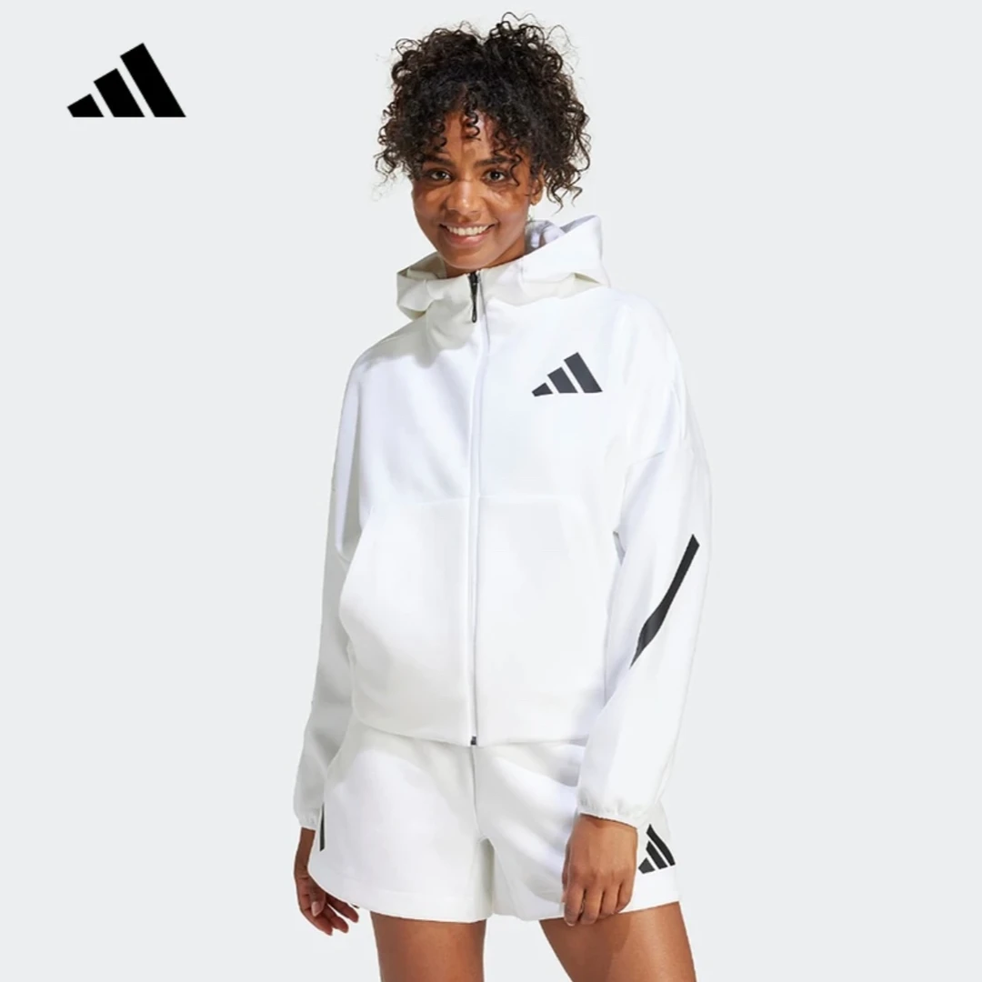 adidas阿迪女百搭针织运动休闲连帽外套JE7849