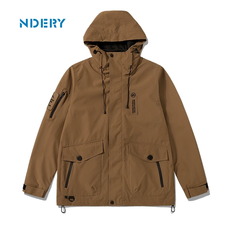 NDERY秋冬季户外冲锋衣防风防泼水男士休闲连帽外套工装夹克男潮
