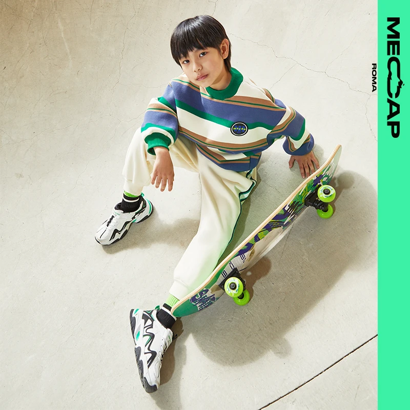 MECAP儿童卫裤男女童秋冬新款拼接织带卫裤长裤运动裤