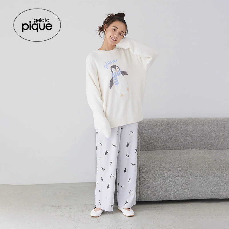 gelato pique24秋冬新品女睡裤企鹅薄款系带长裤居家PWCP245244