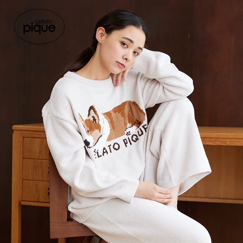 gelato pique24秋冬新品女睡衣套装睡眠小狗套头衫长裤PWNT245363