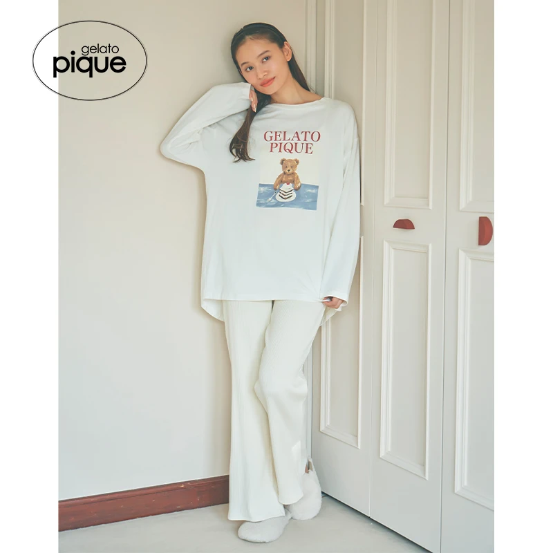 gelato pique 新品女睡裤纯色条纹开叉长裤舒适PWCP235245