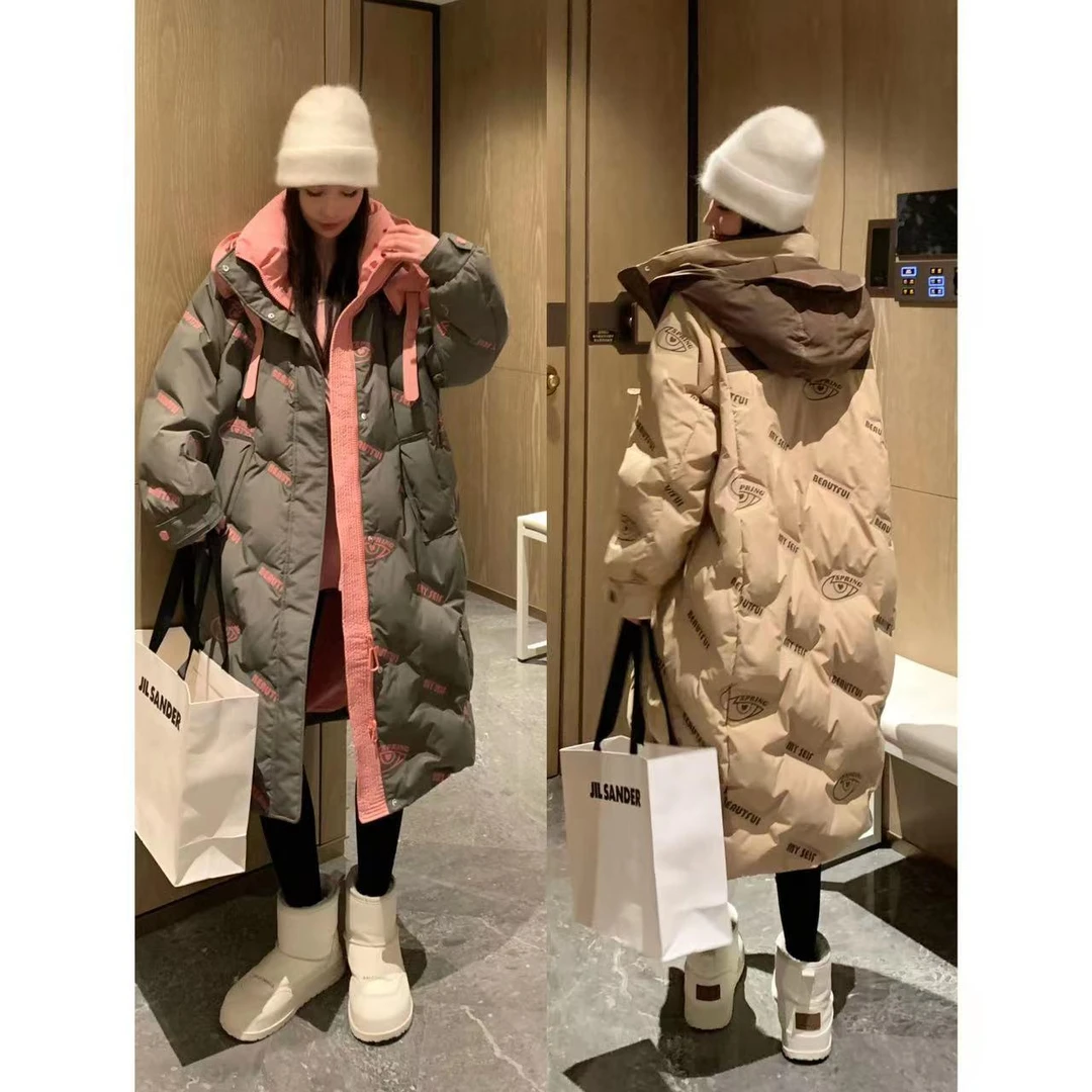 反季清仓重工艺保暖羽绒服冬季加厚长款面包连帽小众高级韩系假YC