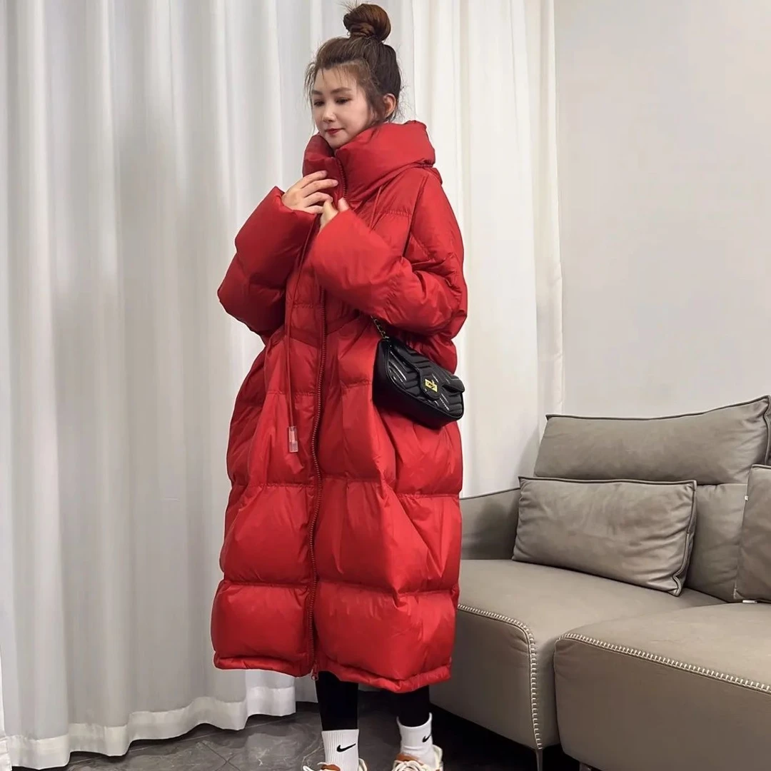 反季清仓胖长款羽绒服女新款白鸭绒过膝加厚保暖23年冬季加厚保YC