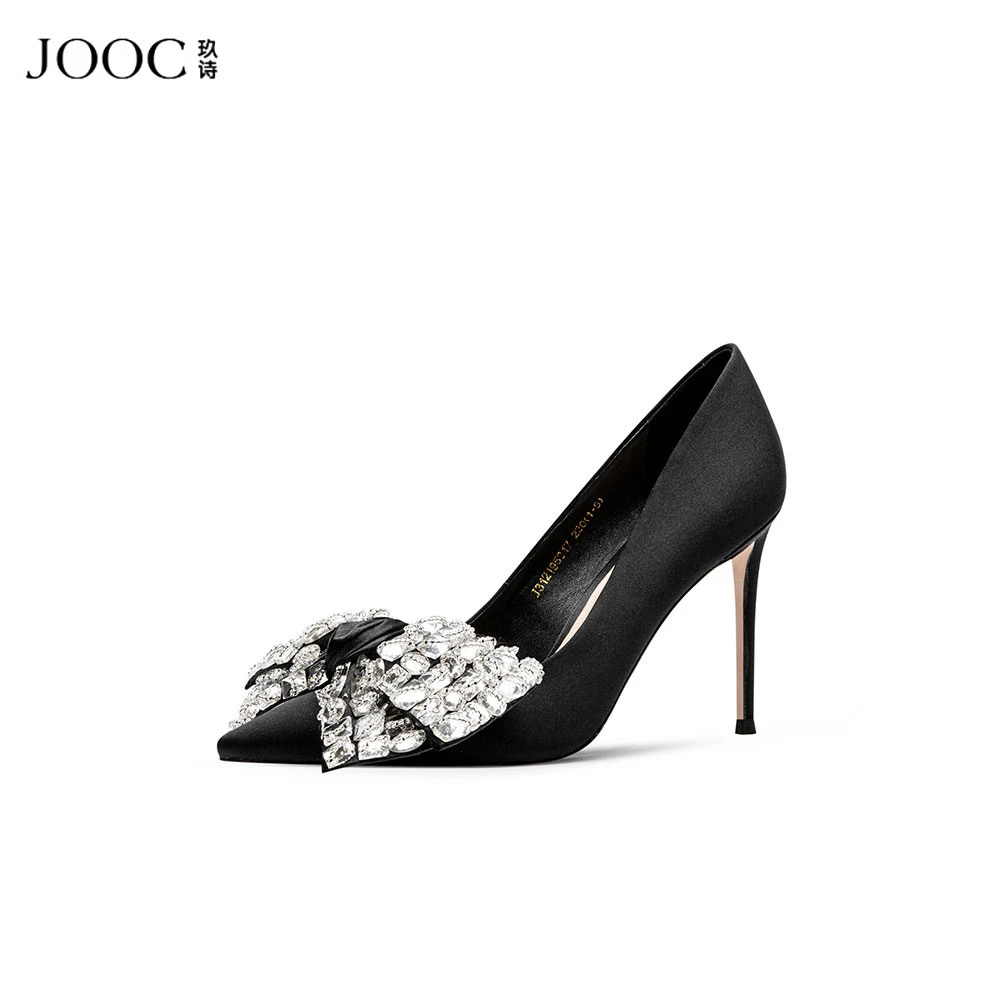 JOOC/玖诗秋季水钻蝴蝶结高跟鞋细跟单鞋婚鞋小码尖头5817