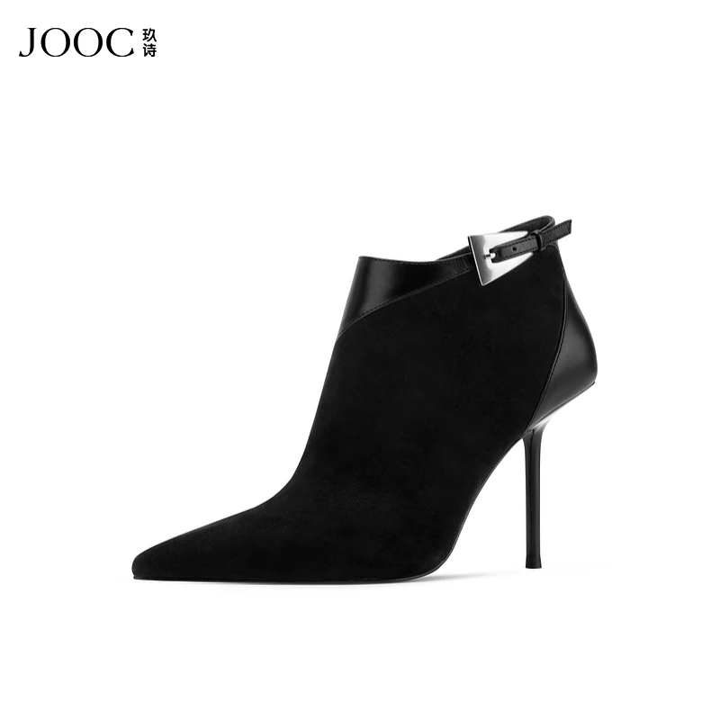 【摩纳哥王妃】JOOC玖诗尖头短靴女秋季新款气质通勤踝靴女鞋